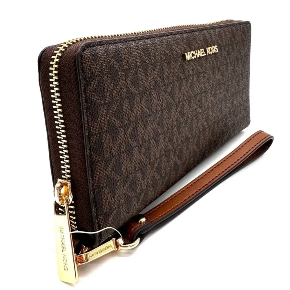 Michael Kors Large Continental Wallet Wristlet Leather Brown